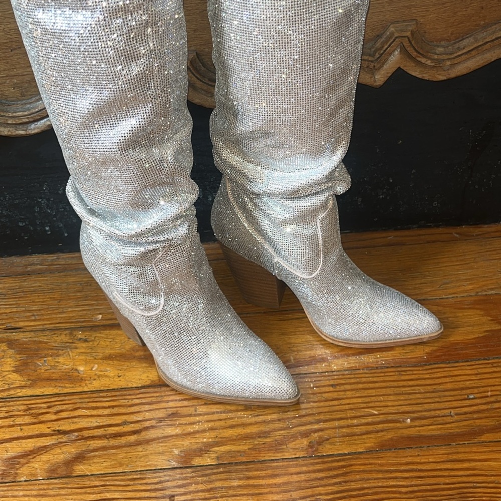 Steve Madden Landy-R Rhinestone Over The Knee Cowboy Boots - Picture 7 of 16